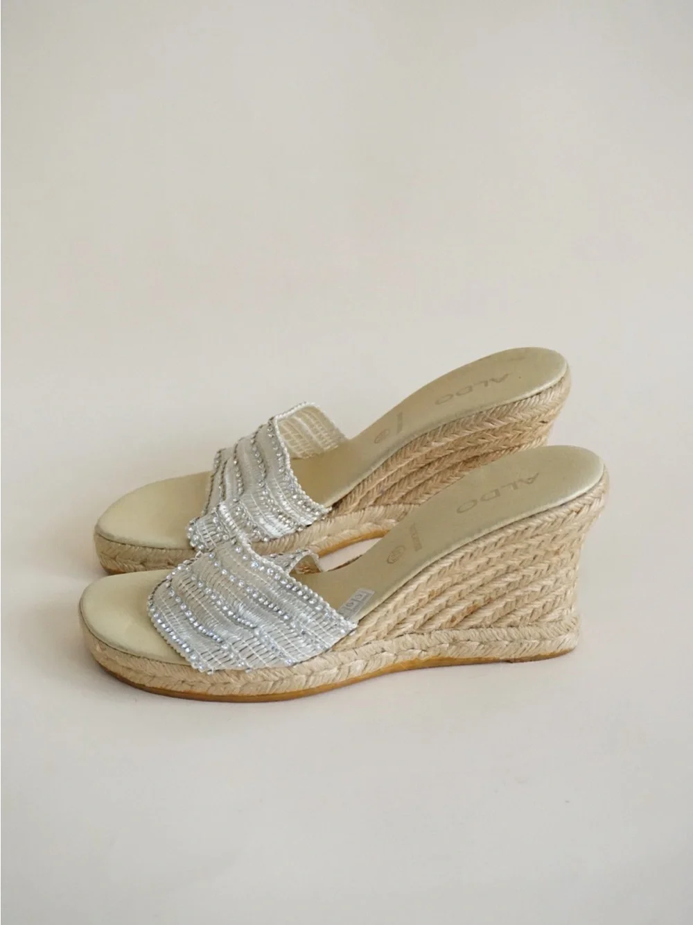 VTG Aldo Beaded Mesh Y2K Braided Wedge Sandals Made in Brazil - Size 40 / 9.5